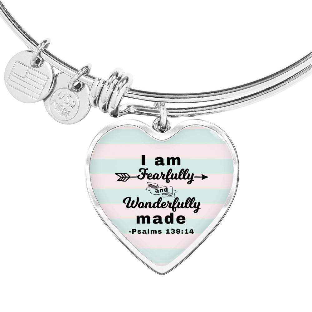 I Am Fearfully And Wonderfully Made Heart Bangle Stainless Steel or 18k Gold 79" - Express Your Love Gifts