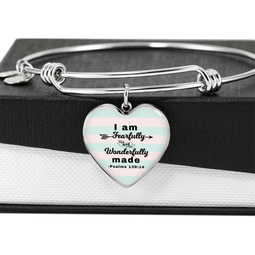 I Am Fearfully And Wonderfully Made Heart Bangle Stainless Steel or 18k Gold 79" - Express Your Love Gifts