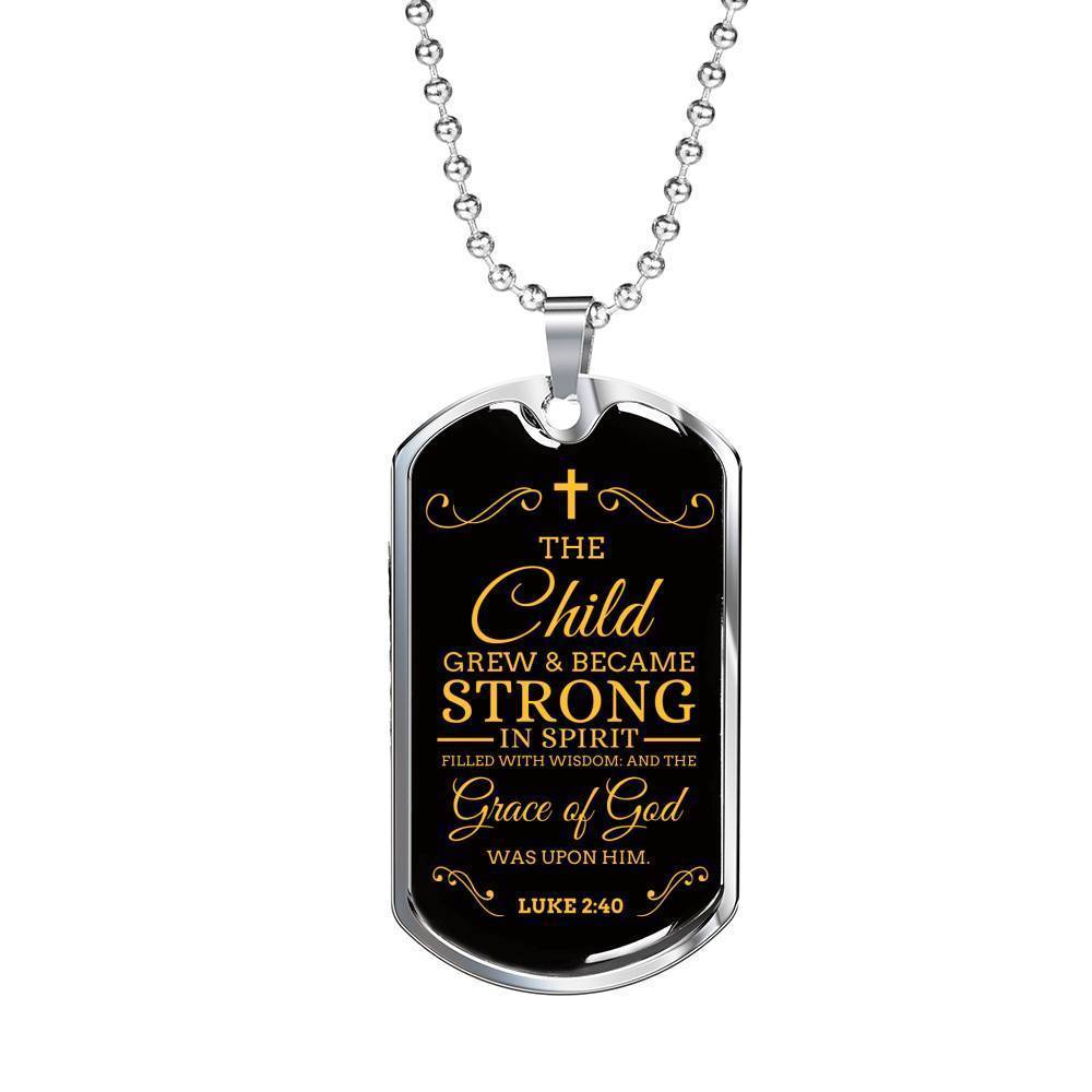 I'm Strong Because Of God'S Grace Necklace Stainless Steel or 18k Gold Dog Tag 24" Chain-Express Your Love Gifts