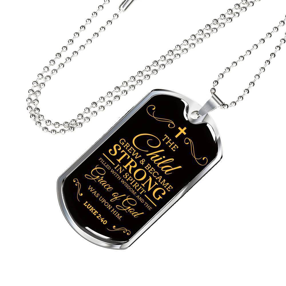 I'm Strong Because Of God'S Grace Necklace Stainless Steel or 18k Gold Dog Tag 24" Chain-Express Your Love Gifts