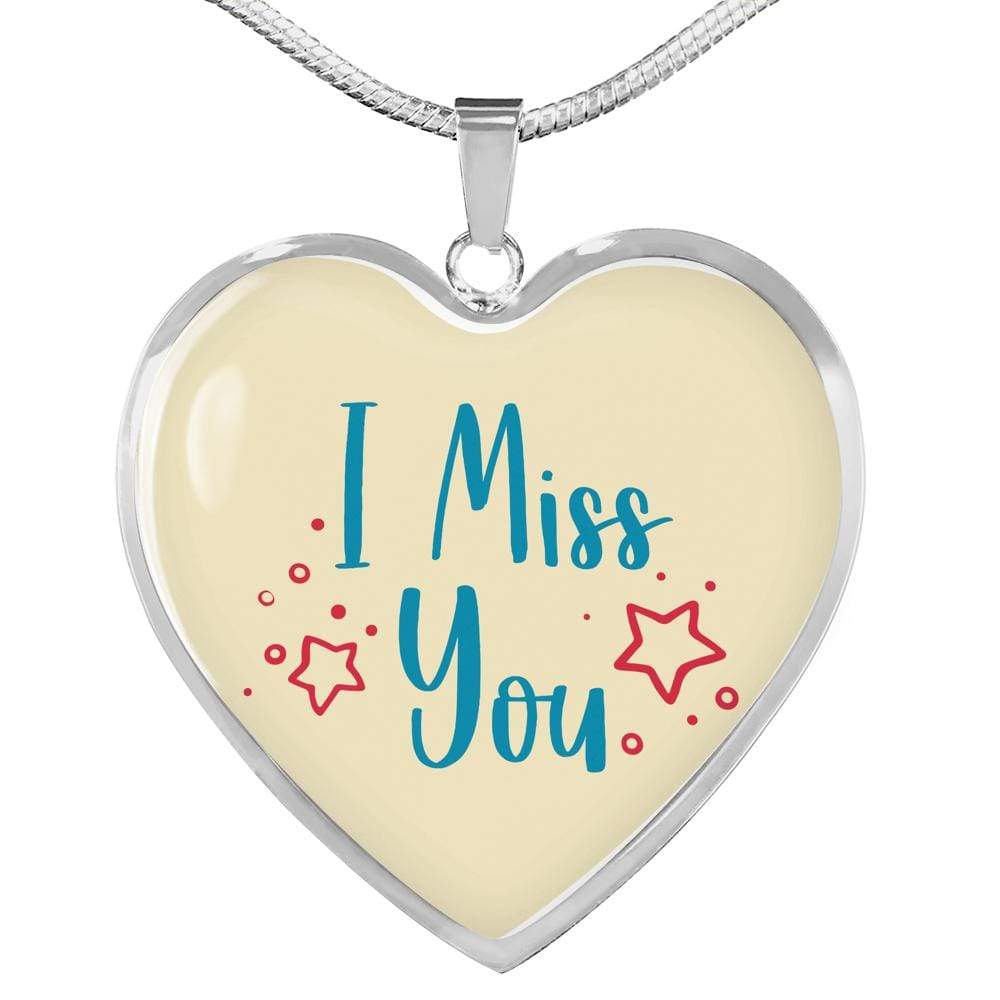 I Miss You Necklace Stainless Steel or 18k Gold Heart Pendant 18-22" - Express Your Love Gifts