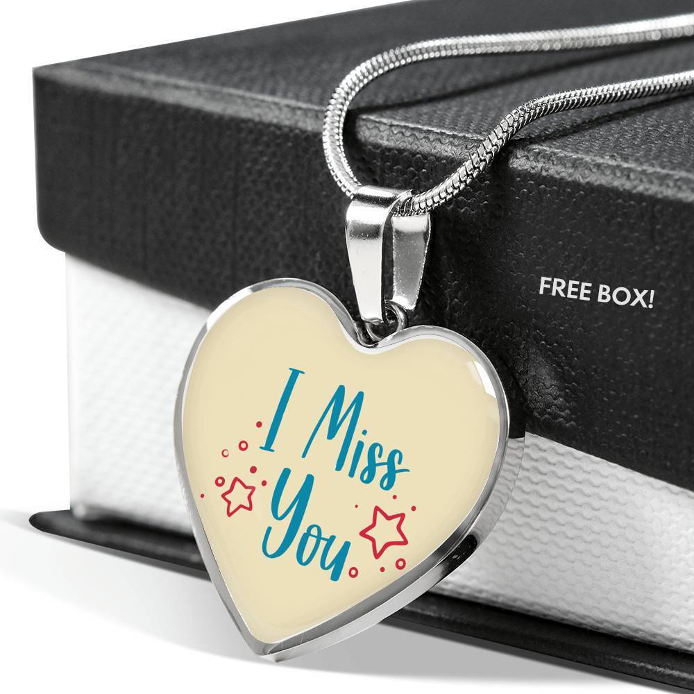 I Miss You Necklace Stainless Steel or 18k Gold Heart Pendant 18-22" - Express Your Love Gifts