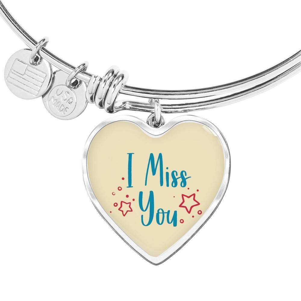 I Miss You Stainless Steel or 18k Gold Heart Bangle Bracelet - Express Your Love Gifts