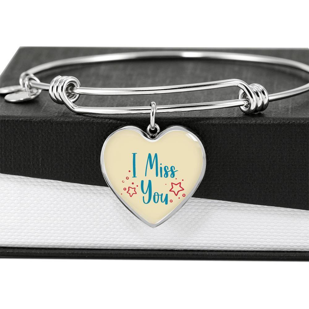 I Miss You Stainless Steel or 18k Gold Heart Bangle Bracelet - Express Your Love Gifts