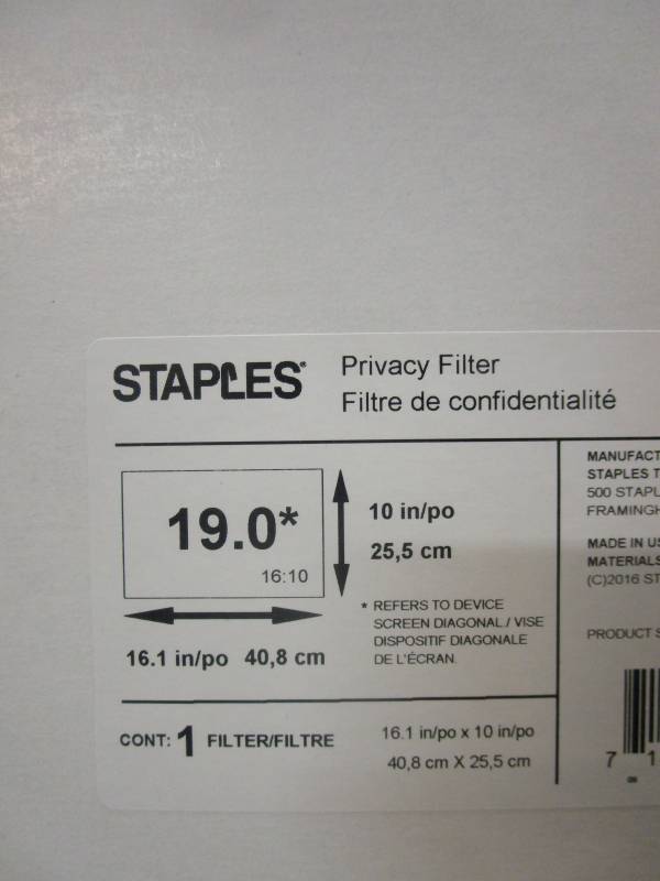 Staples Privacy Filter for 19" Widescreen Monitor, 16:10 Aspect Ratio-Express Your Love Gifts