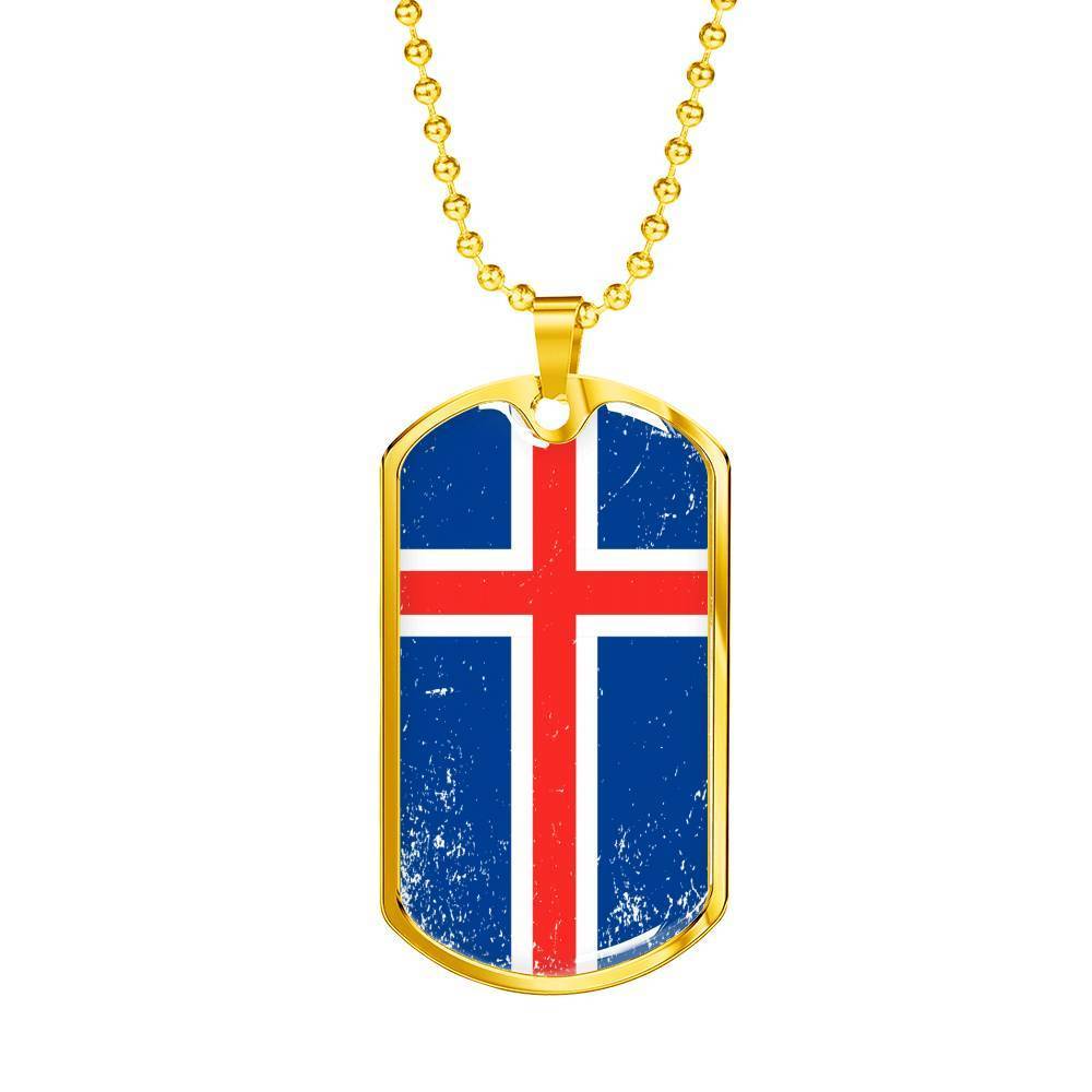 Iceland Flag Necklace Iceland Flag Stainless Steel or 18k Gold Dog Tag 24"-Express Your Love Gifts