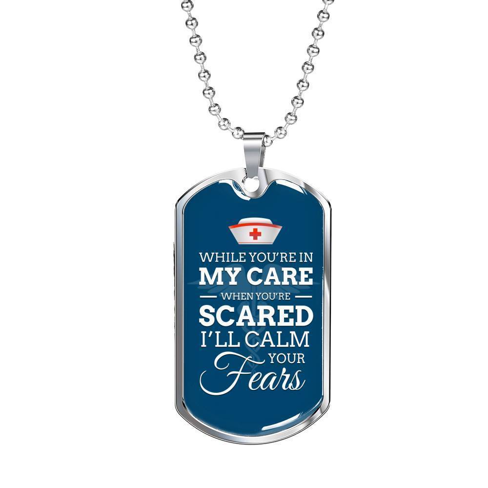 In My Care Nurse Nurse Necklace Stainless Steel or 18k Gold Dog Tag 24" Chain-Express Your Love Gifts