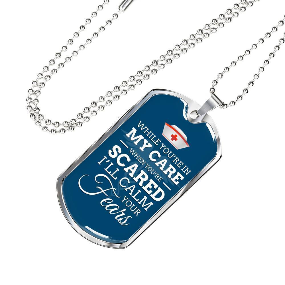 In My Care Nurse Nurse Necklace Stainless Steel or 18k Gold Dog Tag 24" Chain-Express Your Love Gifts
