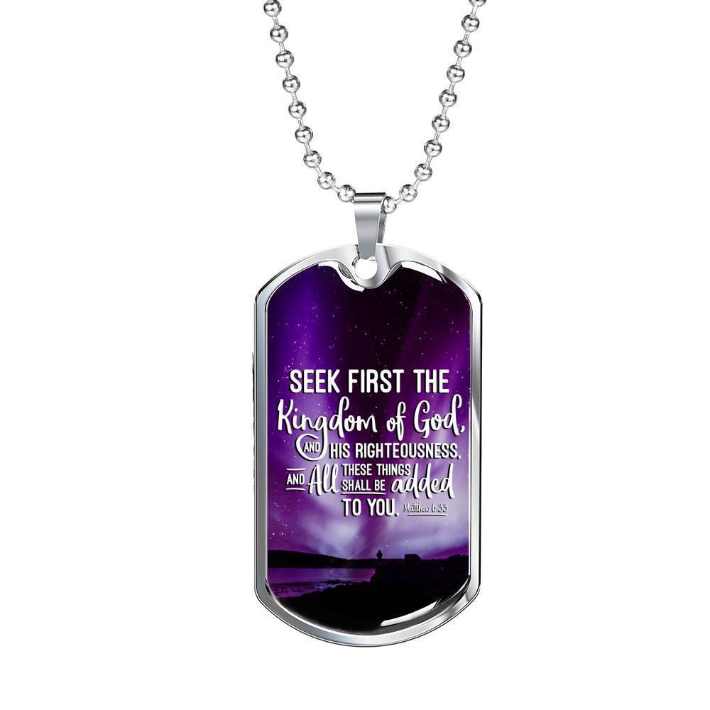 Inspirational Religious Gift Seek God First Always Stainless Steel or 18k Gold Dog Tag 24" Chain-Express Your Love Gifts