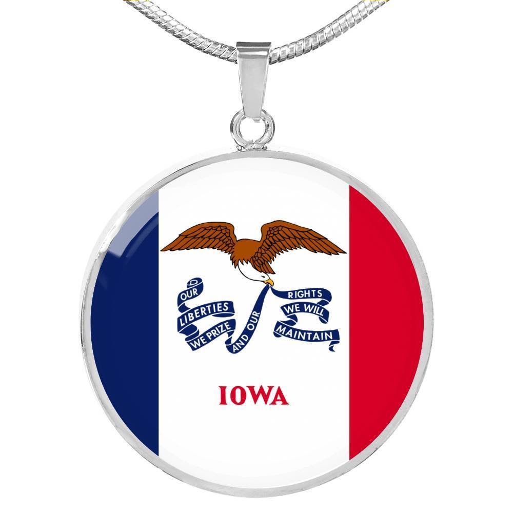 Iowa State Flag Circle Pendant Stainless Steel or 18k Gold Circle Pendant 18-22" - Express Your Love Gifts