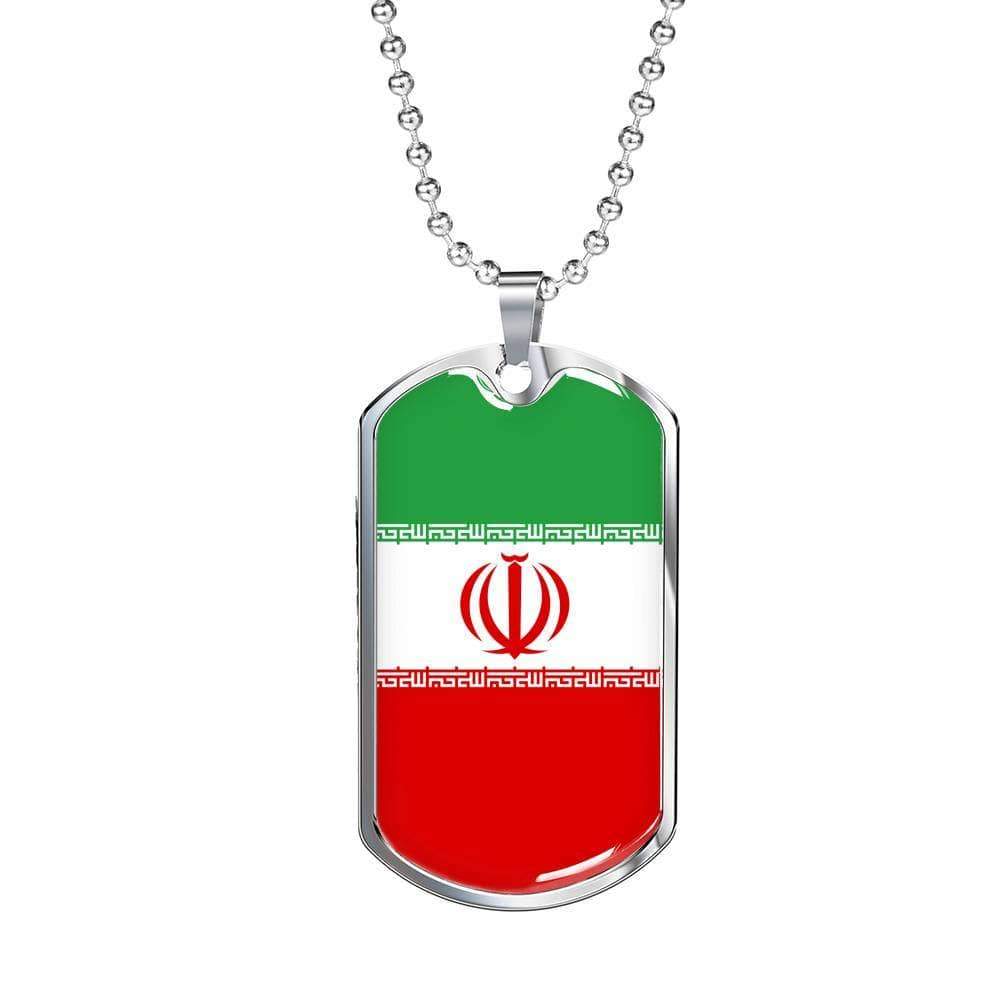 Iran Flag Necklace Iran Flag Stainless Steel or 18k Gold Dog Tag 24" - Express Your Love Gifts