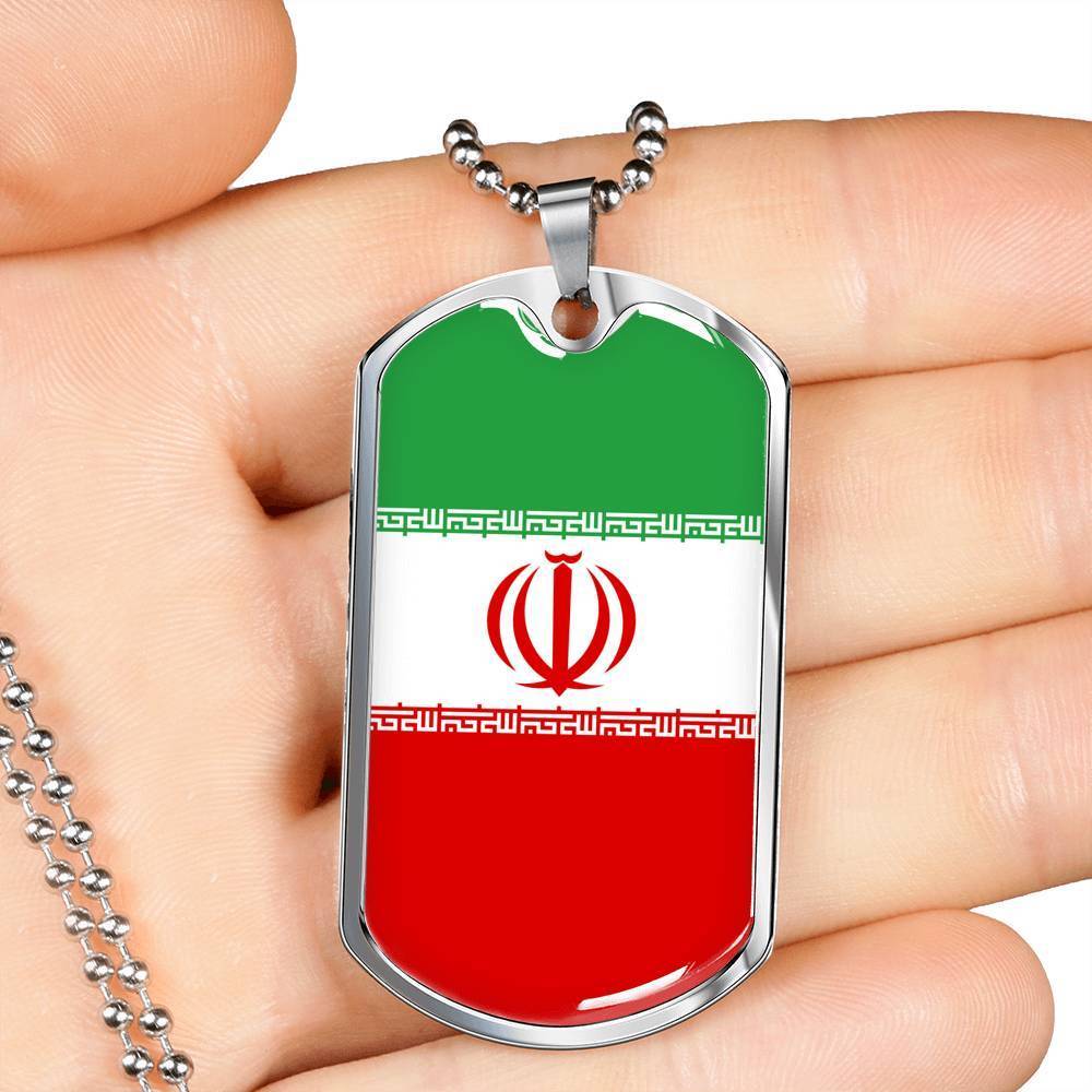 Iran Flag Necklace Iran Flag Stainless Steel or 18k Gold Dog Tag 24" - Express Your Love Gifts