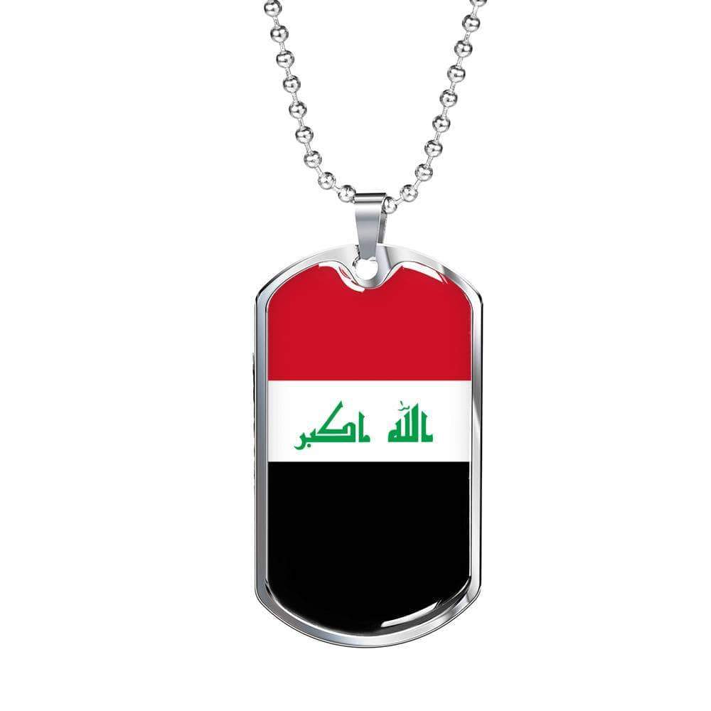 Iraq Flag Necklace Iraq Flag Stainless Steel or 18k Gold Dog Tag 24" - Express Your Love Gifts