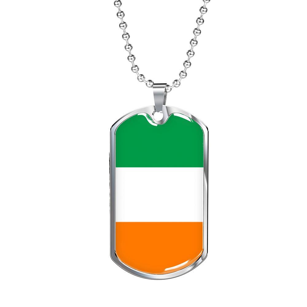 Ireland Flag Necklace Ireland Pendant Stainless Steel or 18k Gold Dog Tag 24" - Express Your Love Gifts