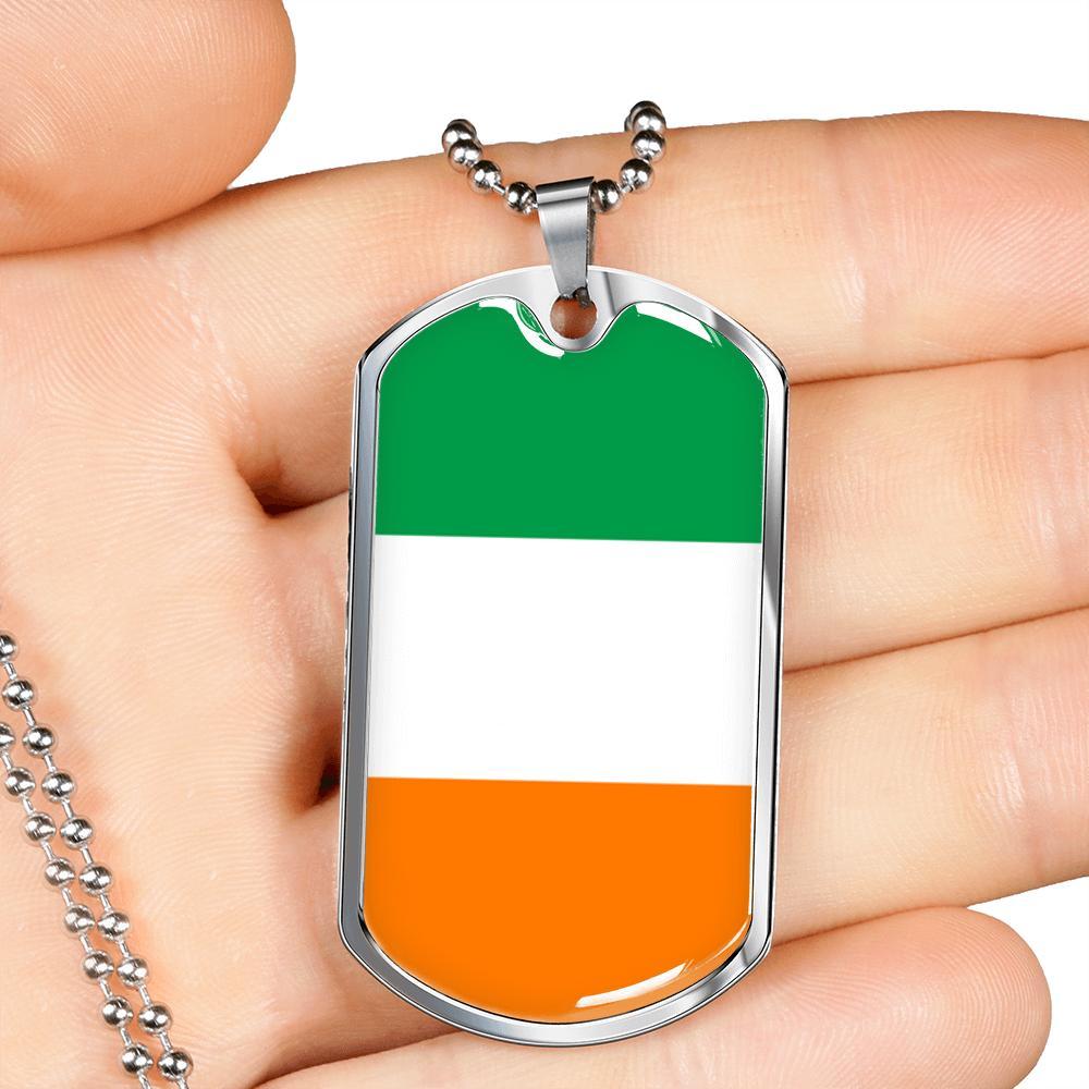 Ireland Flag Necklace Ireland Pendant Stainless Steel or 18k Gold Dog Tag 24" - Express Your Love Gifts