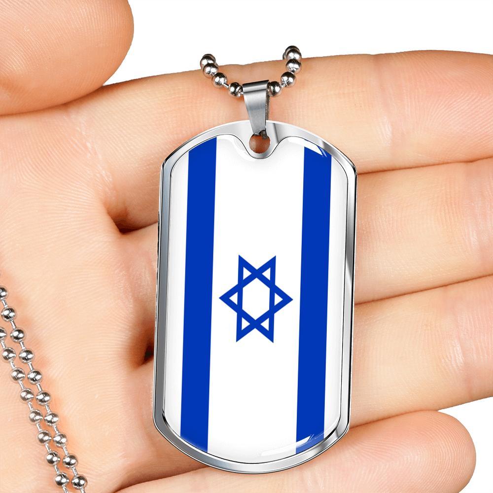 Israel Flag Necklace Israel Flag Stainless Steel or 18k Gold Dog Tag 24" - Express Your Love Gifts