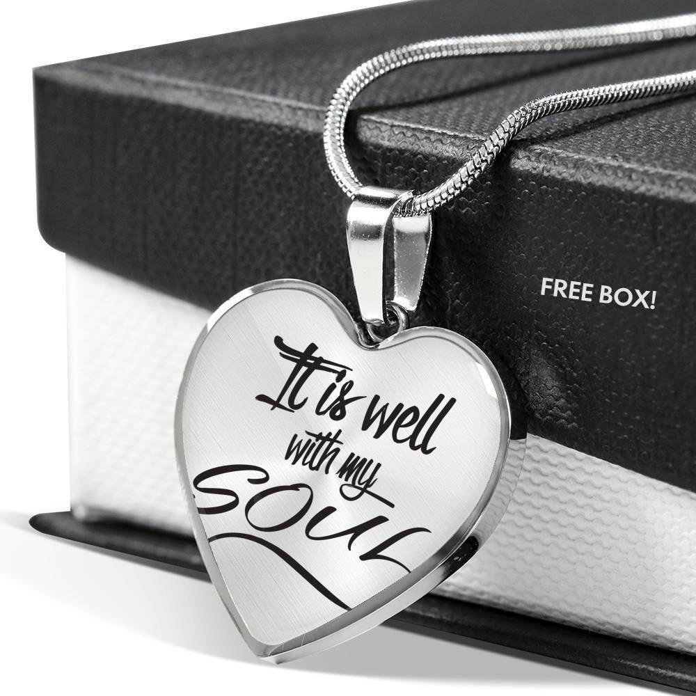 It Is Well With My Soul Necklace Stainless Steel or 18k Gold Heart Pendant 18-22" - Express Your Love Gifts