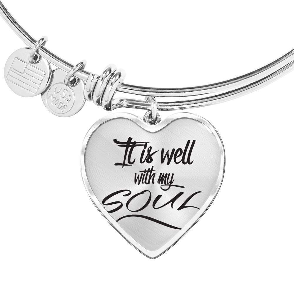 It Is Well With My Soul Stainless Steel or 18k Gold Heart Bangle Bracelet - Express Your Love Gifts