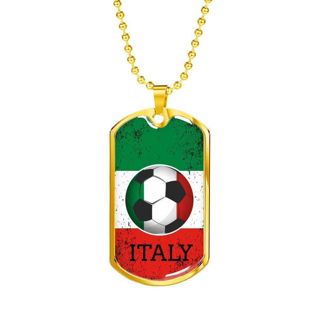Italy Flag And Soccer Necklace Stainless Steel or 18k Gold Dog Tag 24" Chain-Express Your Love Gifts