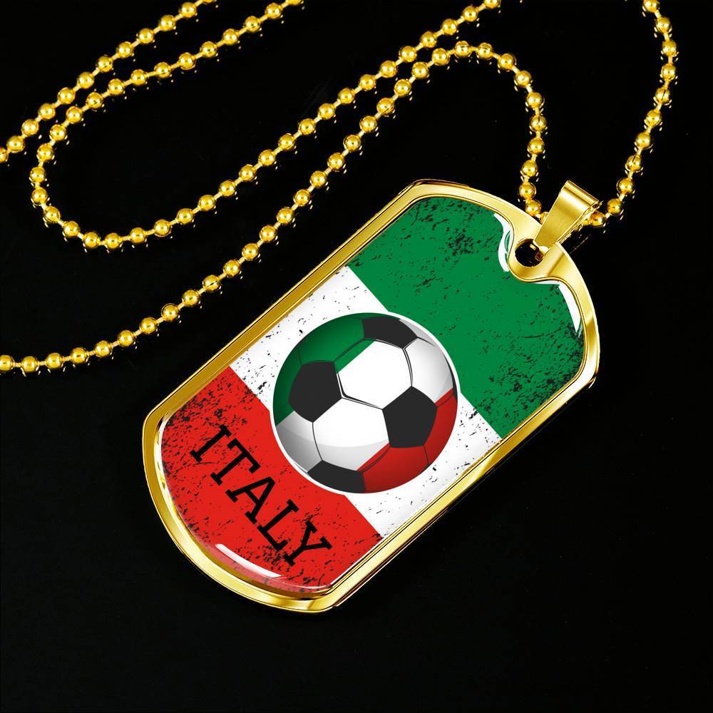 Italy Flag And Soccer Necklace Stainless Steel or 18k Gold Dog Tag 24" Chain-Express Your Love Gifts
