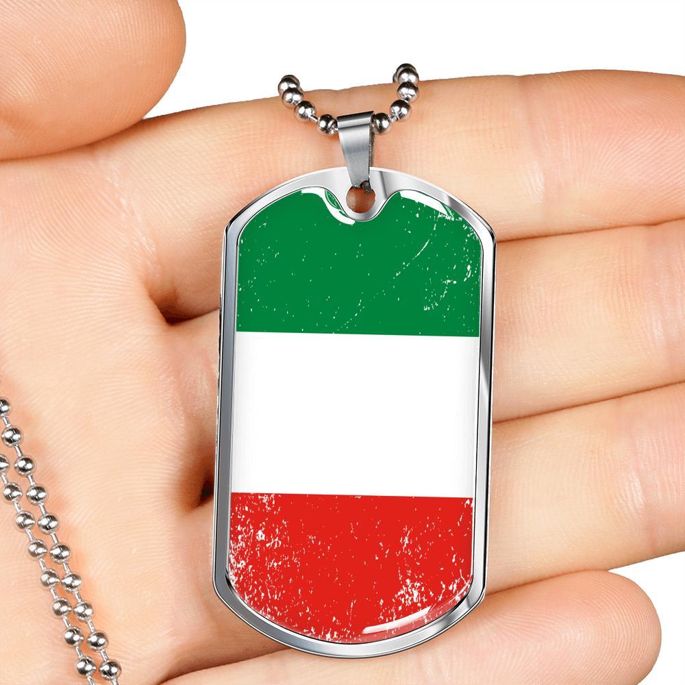 Italy Flag Necklace Italy Flag Stainless Steel or 18k Gold Dog Tag 24" - Express Your Love Gifts