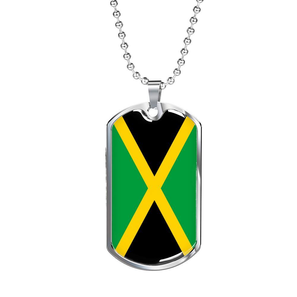 Jamaica Flag Necklace Jamaica Flag Stainless Steel or 18k Gold Dog Tag 24" - Express Your Love Gifts
