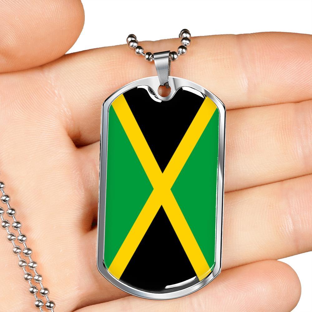 Jamaica Flag Necklace Jamaica Flag Stainless Steel or 18k Gold Dog Tag 24" - Express Your Love Gifts