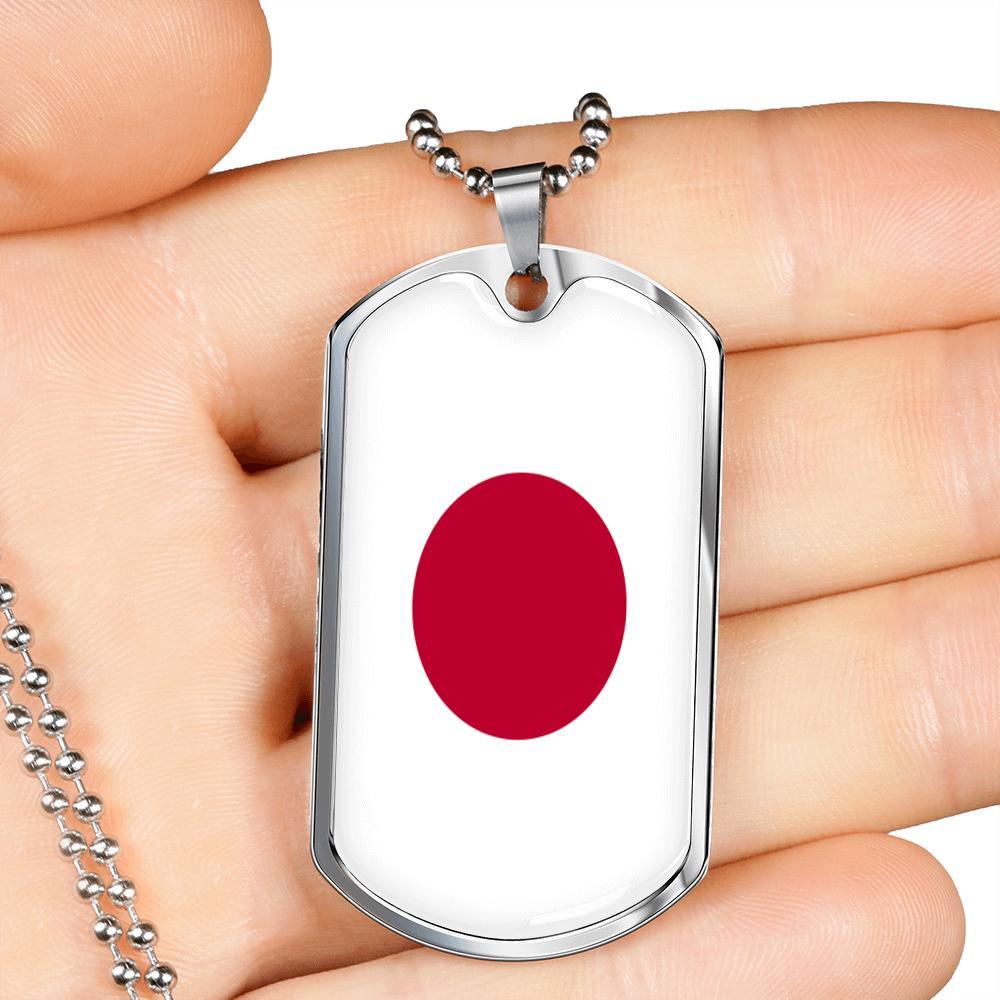 Japan Flag Necklace Japan Flag Stainless Steel or 18k Gold Dog Tag 24" - Express Your Love Gifts