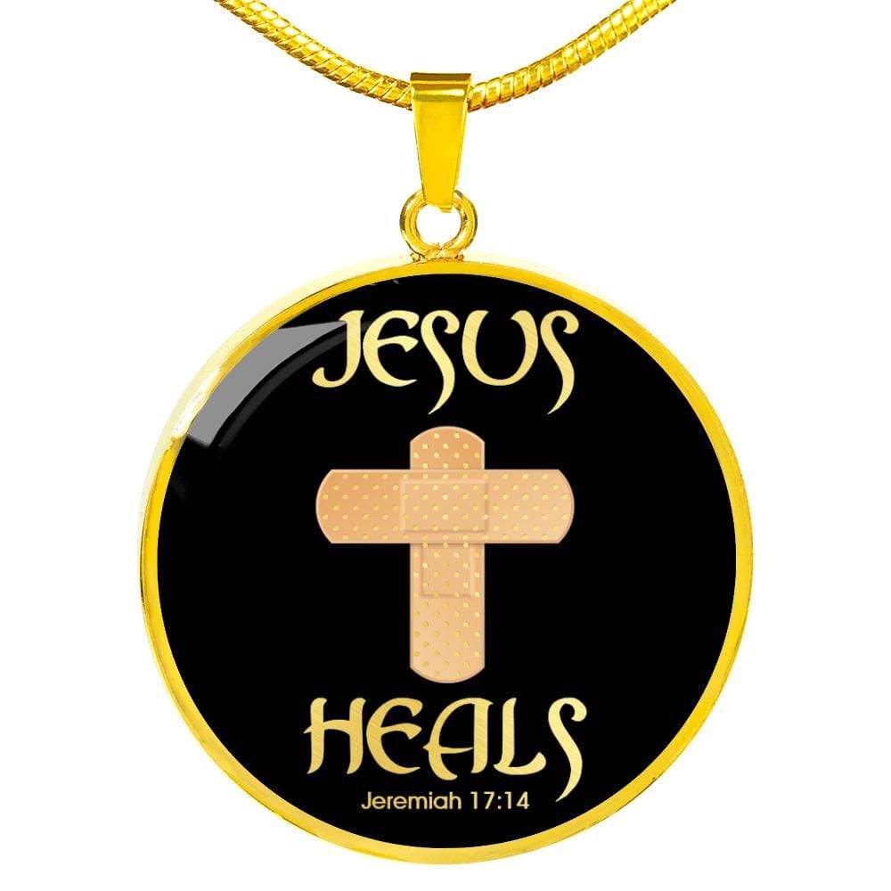 Jesus Heals Christian Gift Circle Necklace Stainless Steel or 18k Gold 18-22" - Express Your Love Gifts