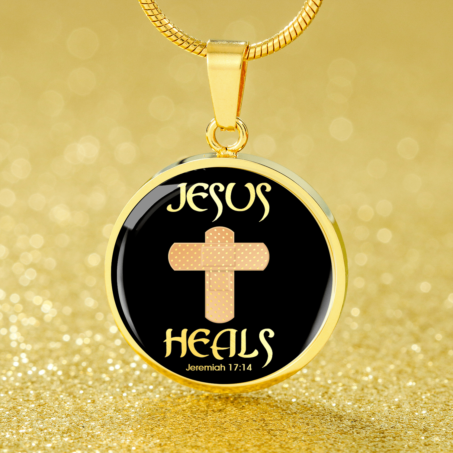 Jesus Heals Christian Gift Circle Necklace Stainless Steel or 18k Gold 18-22" - Express Your Love Gifts