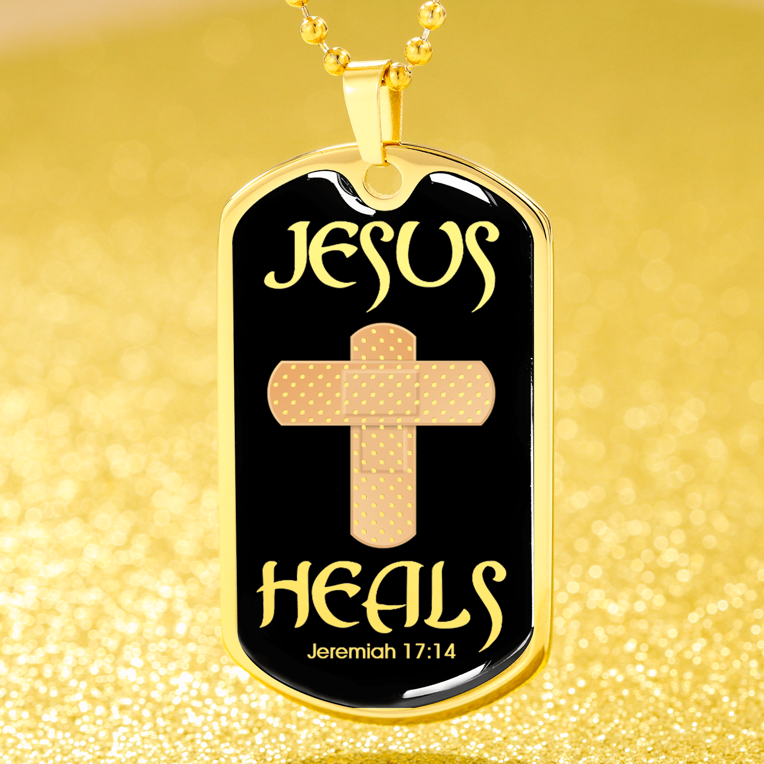 Jesus Heals Jeremiah 17:14 Dog Tag Stainless Steel or 18k Gold 24" Chain - Express Your Love Gifts