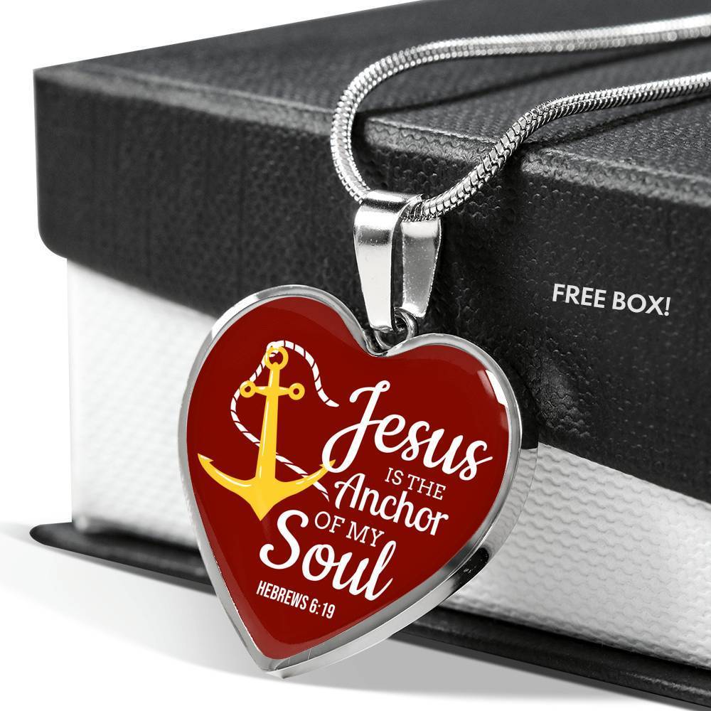 Jesus Is Anchor To My Soul Hebrews Necklace Stainless Steel or 18k Gold Heart Pendant 18-22" - Express Your Love Gifts