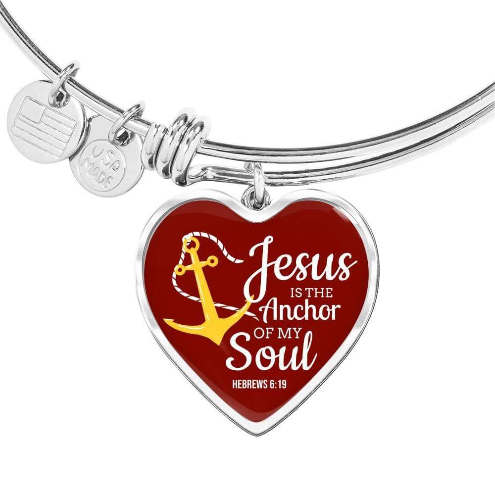 Jesus Is Anchor To My Soul Hebrews Stainless Steel or 18k Gold Heart Bangle Bracelet - Express Your Love Gifts