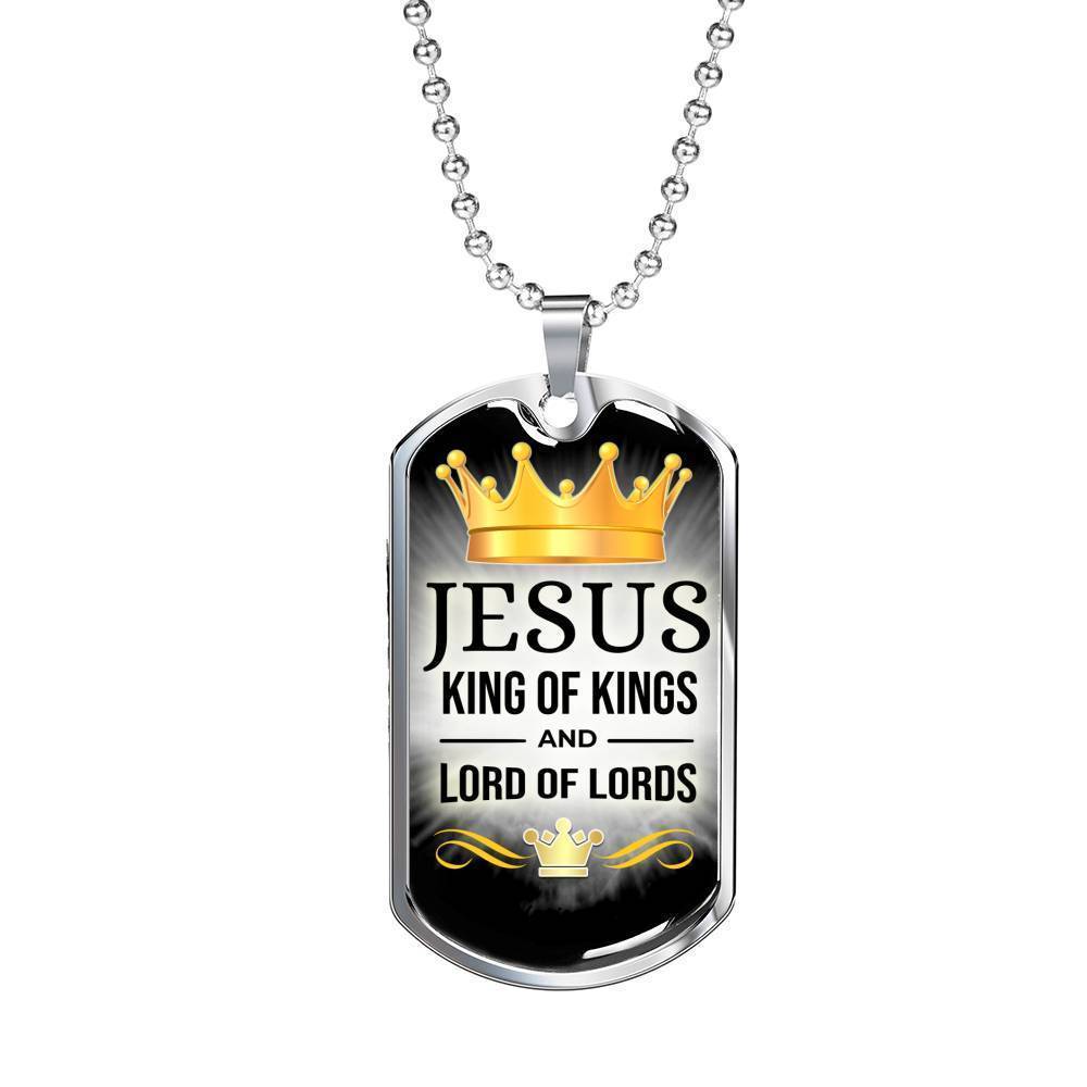 Jesus King Of Kings Necklace Stainless Steel or 18k Gold Dog Tag 24" Chain-Express Your Love Gifts