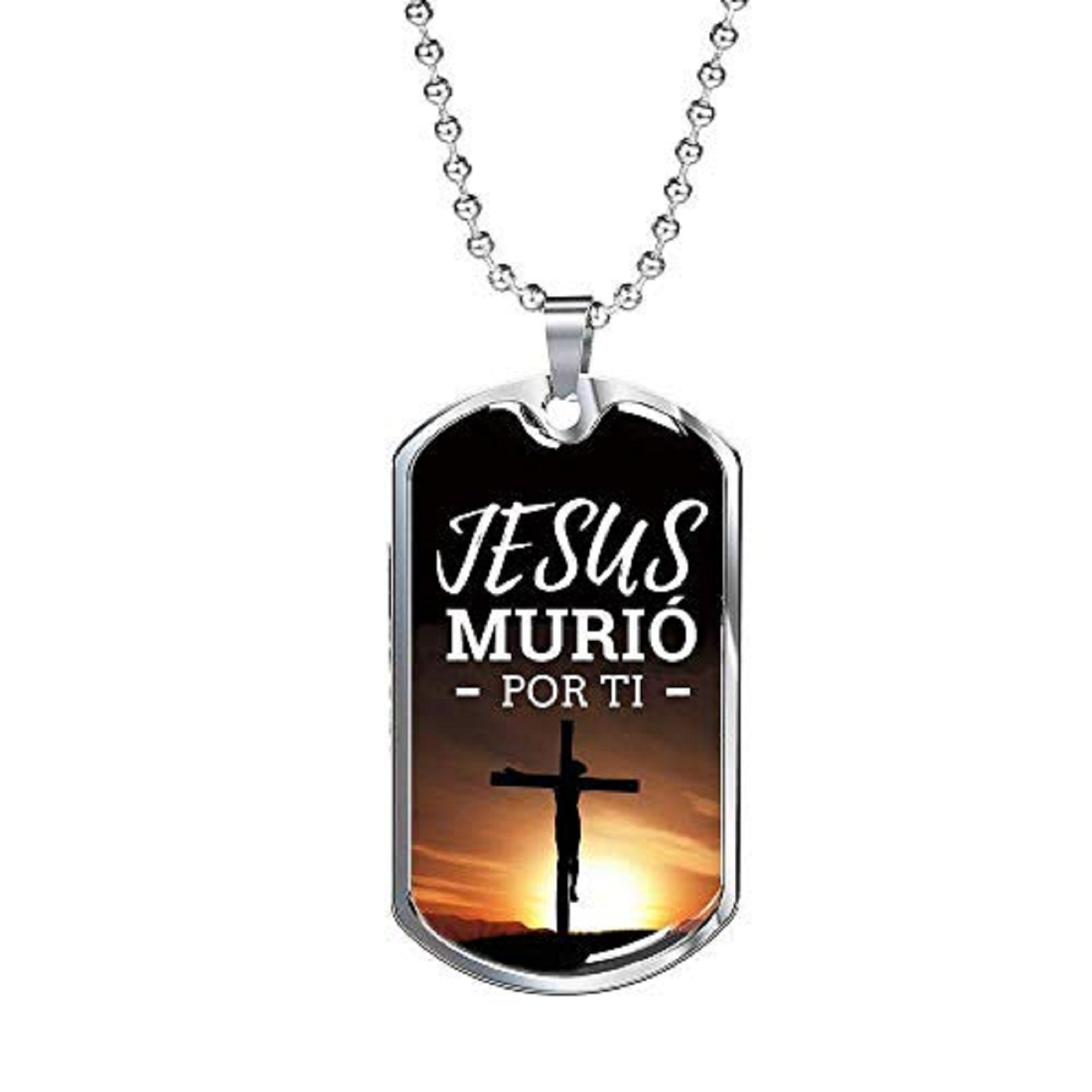 Jesus Murio Por Ti (Jesus Died For You) Necklace Stainless Steel or 18k Gold Dog Tag 24" Chain-Express Your Love Gifts