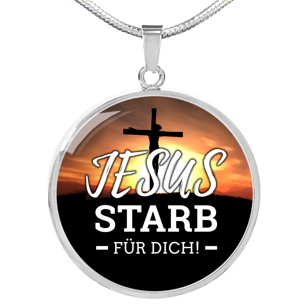 Jesus Starb Fur Dich (Jesus Died For You) Circle Necklace Stainless Steel or 18k Gold 18-22" - Express Your Love Gifts