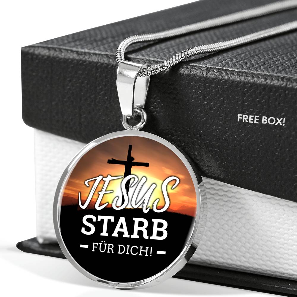 Jesus Starb Fur Dich (Jesus Died For You) Circle Necklace Stainless Steel or 18k Gold 18-22" - Express Your Love Gifts