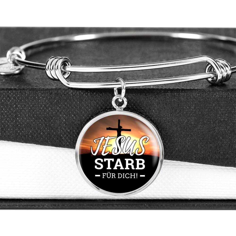 Jesus Starb Fur Dich (Jesus Died For You) Stainless Steel or 18k Gold Circle Bangle Bracelet - Express Your Love Gifts