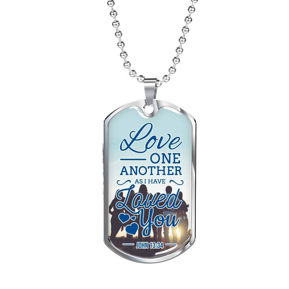 John 13:34 Necklace Stainless Steel or 18k Gold Dog Tag 24" Chain-Express Your Love Gifts