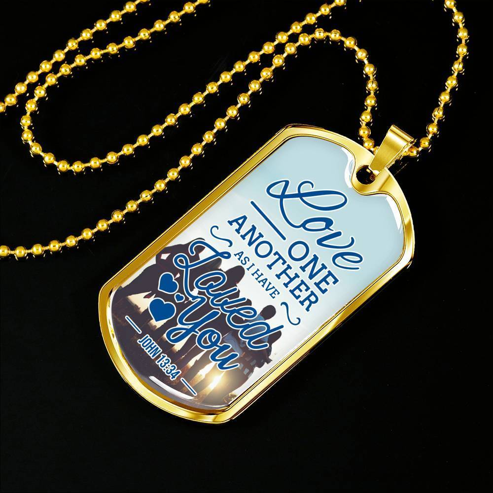 John 13:34 Necklace Stainless Steel or 18k Gold Dog Tag 24" Chain-Express Your Love Gifts