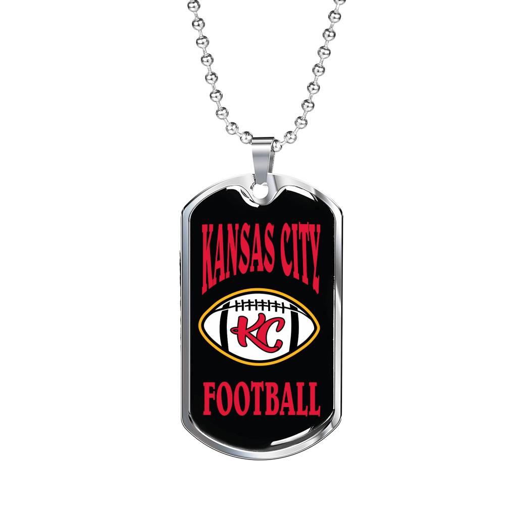 Kansas City Dog Tag Fan Necklace Dog Tag Stainless Steel or 18k Gold 24" Chain" - Express Your Love Gifts