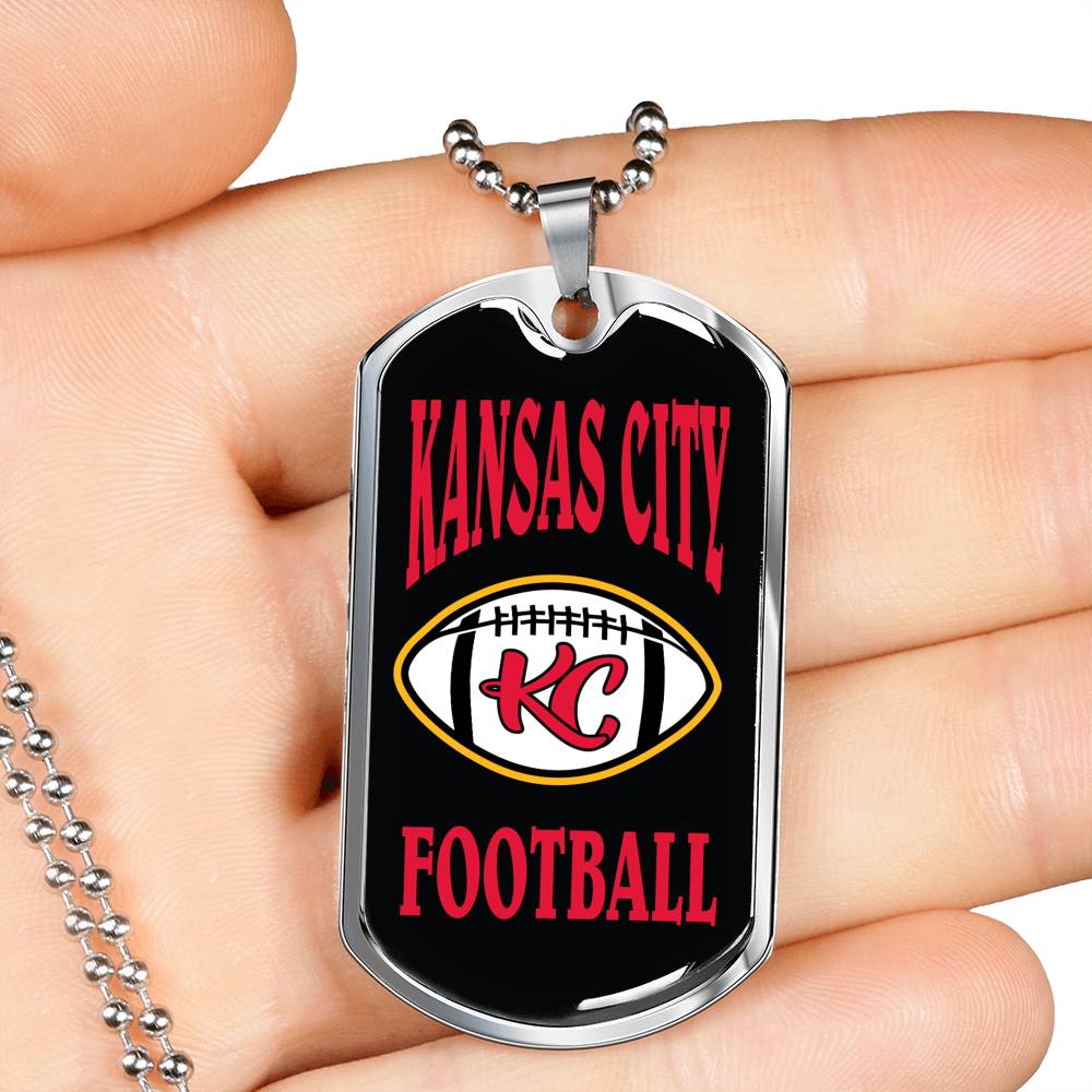 Kansas City Dog Tag Fan Necklace Dog Tag Stainless Steel or 18k Gold 24" Chain" - Express Your Love Gifts