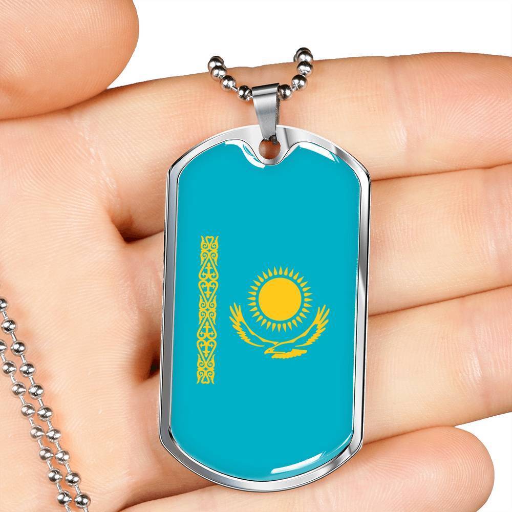 Kazakhstan Flag Necklace Kazakhstan Flag Stainless Steel or 18k Gold Dog Tag 24" - Express Your Love Gifts