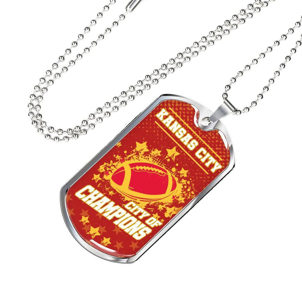 KC City Of Champions Necklace Stainless Steel or 18k Gold Dog Tag 24"-Express Your Love Gifts