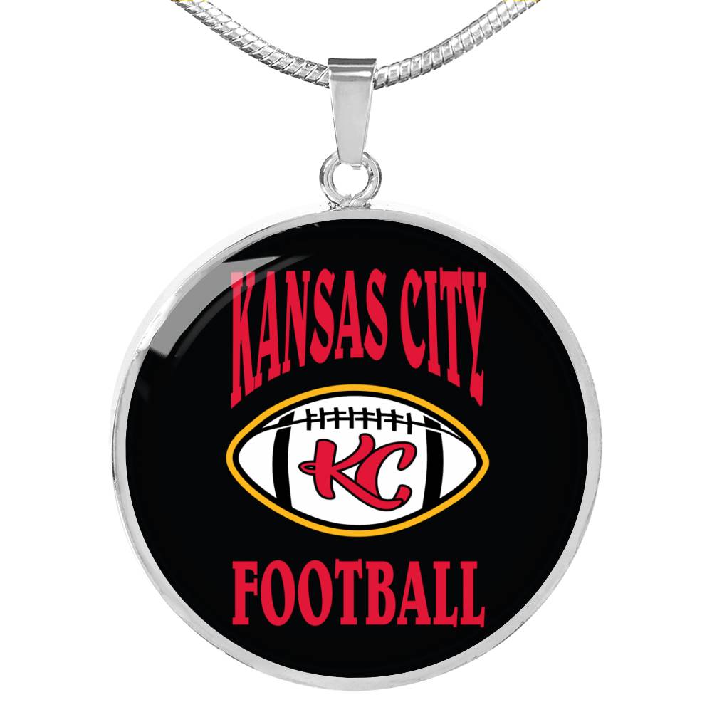 Kansas City Circle Pendant Football Fan Necklace Stainless Steel or 18k Gold 18-22" - Express Your Love Gifts