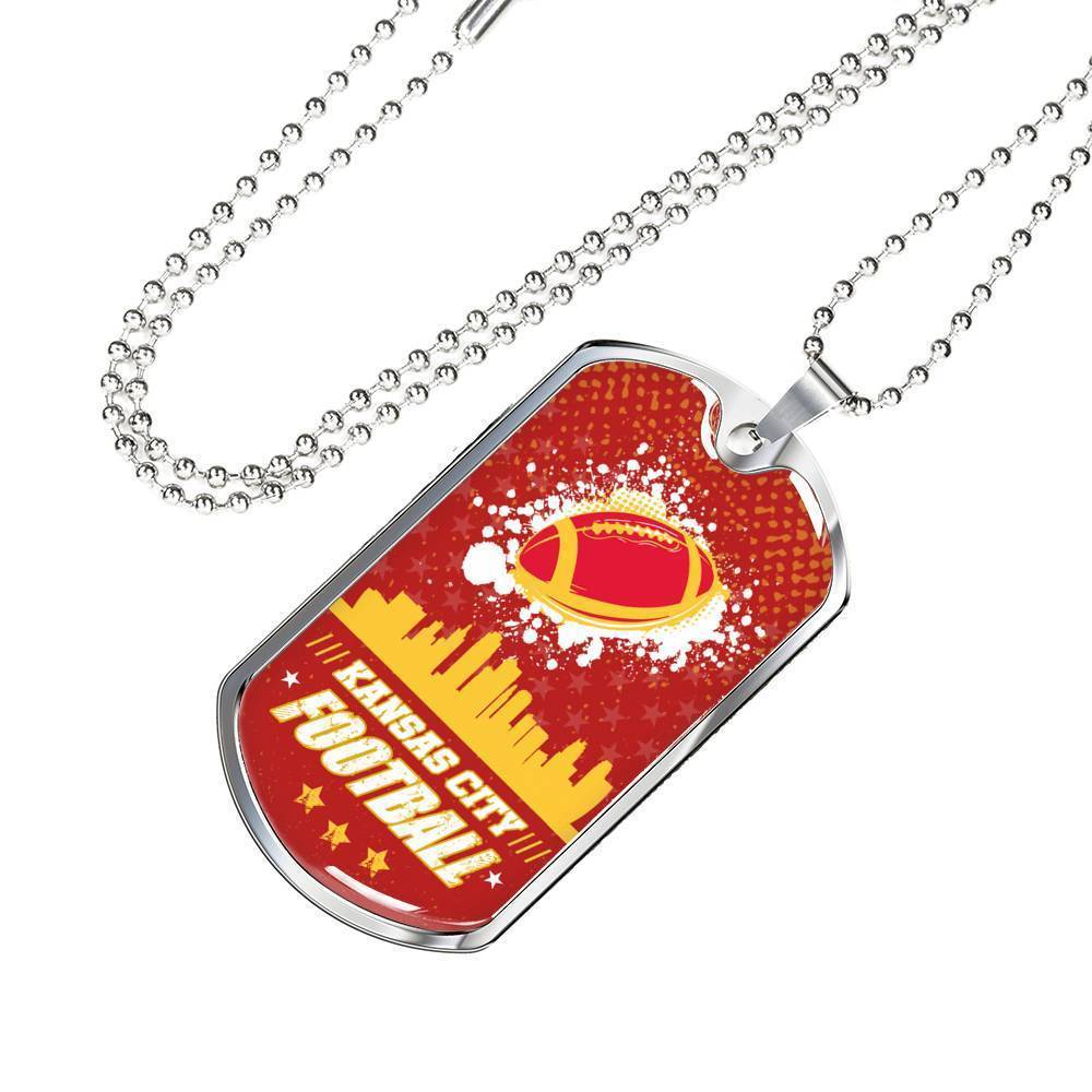 KC Football Necklace Stainless Steel or 18k Gold Dog Tag 24" Chain-Express Your Love Gifts