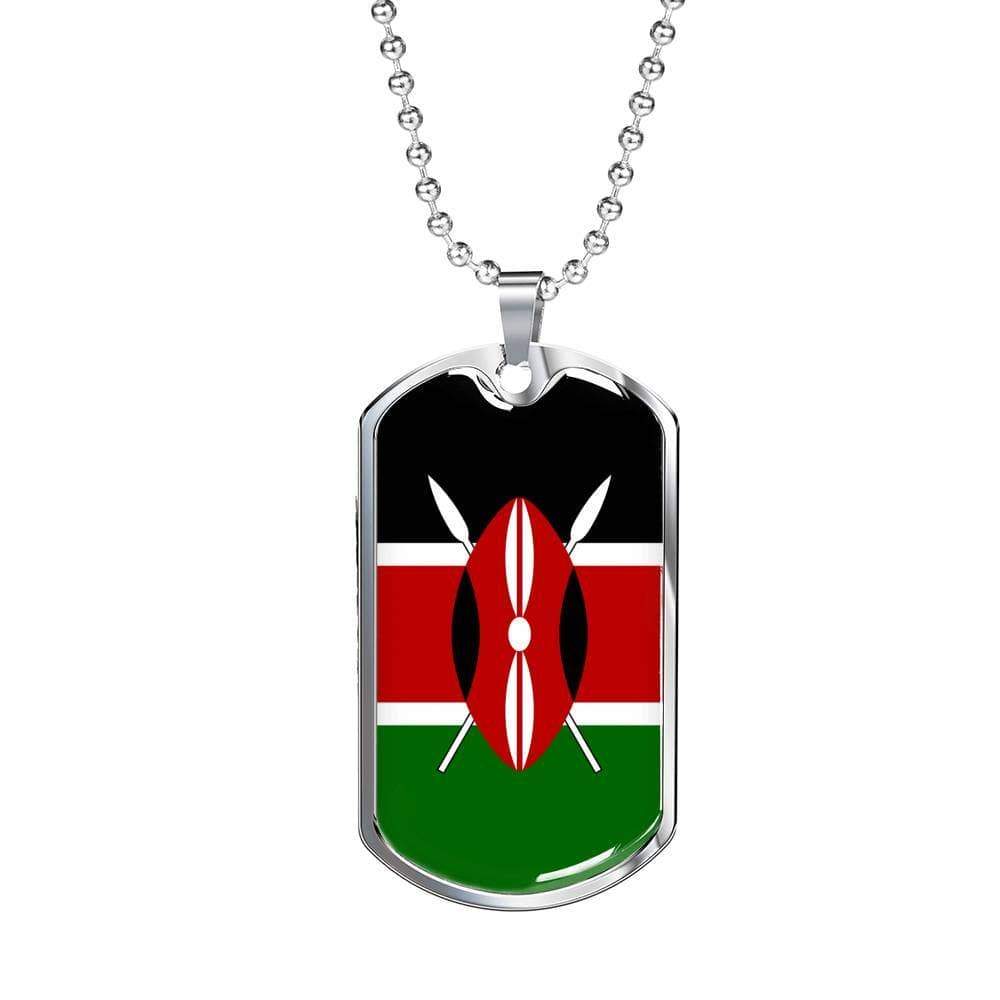 Kenya Flag Necklace Kenya Flag Stainless Steel or 18k Gold Dog Tag 24" - Express Your Love Gifts