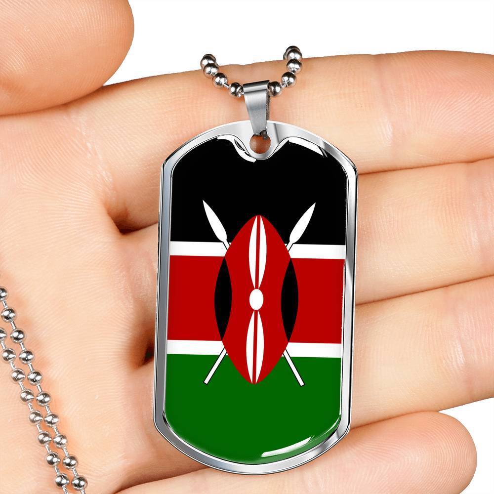 Kenya Flag Necklace Kenya Flag Stainless Steel or 18k Gold Dog Tag 24" - Express Your Love Gifts