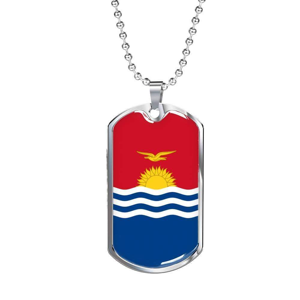 Kiribati Flag Necklace Kiribati Flag Stainless Steel or 18k Gold Dog Tag 24" - Express Your Love Gifts