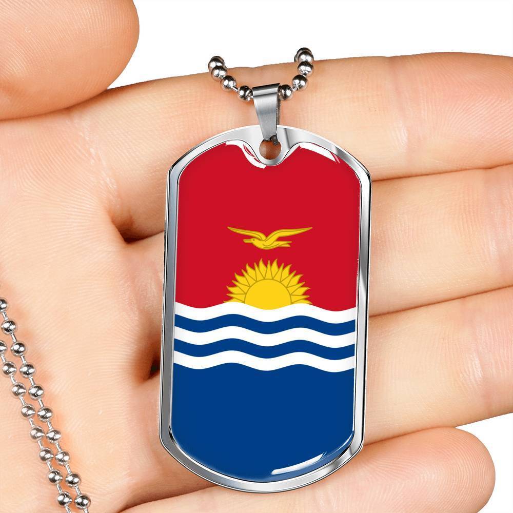 Kiribati Flag Necklace Kiribati Flag Stainless Steel or 18k Gold Dog Tag 24" - Express Your Love Gifts